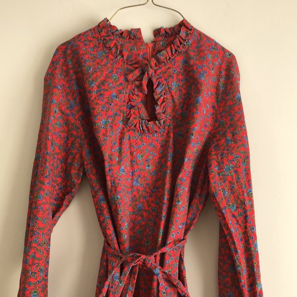 Vintage Red + Blue Flowered Frock - Picture 3 of 9